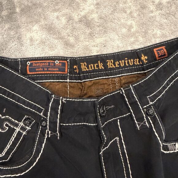 Rock Revival ELIAS Straight Black Jeans Mens 38 CUSTOM WAIST (See Measurements) - Picture 5 of 14